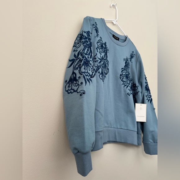 Floral Embroidery Women's Long Sleeve Sweatshirt Pullover Blue Top (new) - Picture 4 of 8
